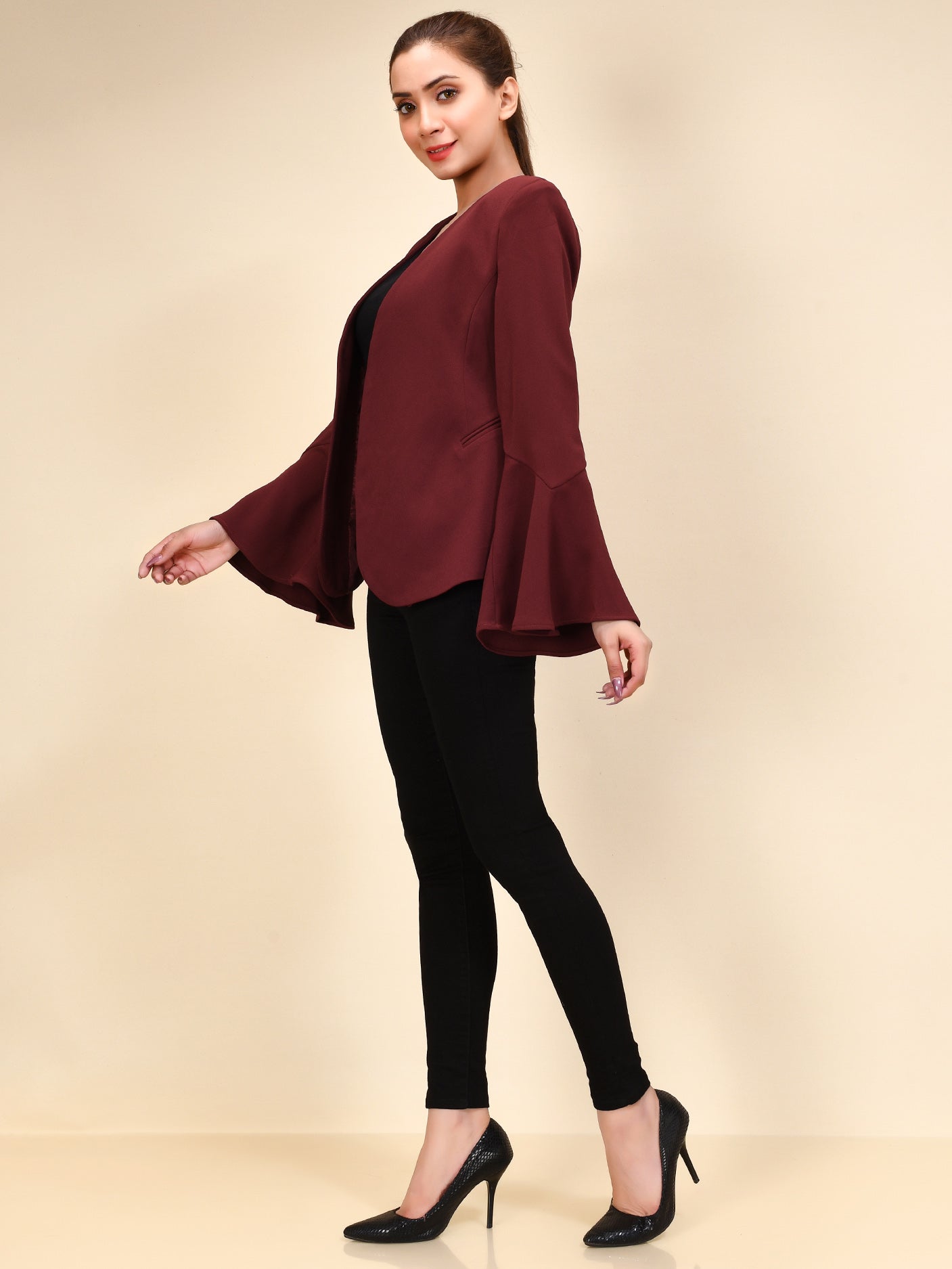 Limelight - Flared Sleeved Coat - Maroon