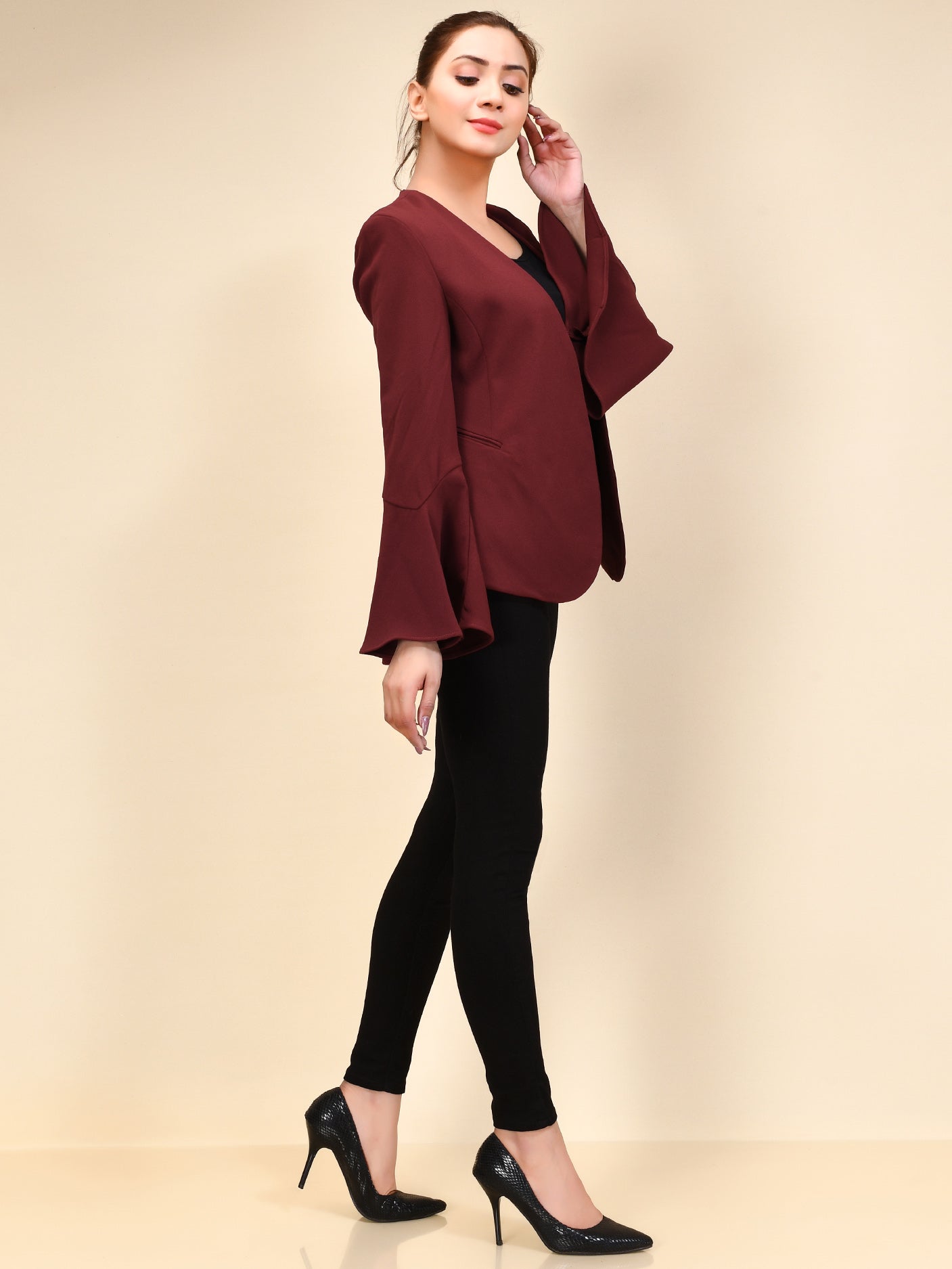 Limelight - Flared Sleeved Coat - Maroon