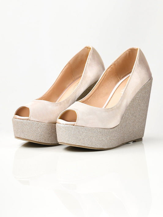 Limelight - Satin Glitter Wedges - Light Golden