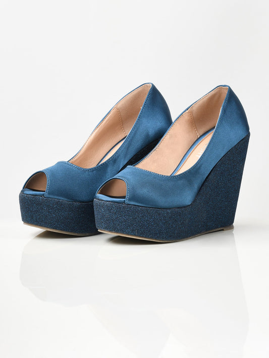 Limelight - Satin Glitter Wedges - Blue