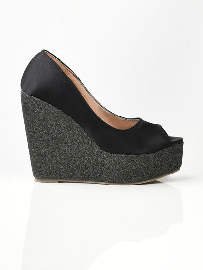 Limelight - Satin Glitter Wedges - Black