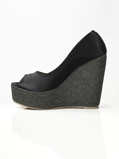 Limelight - Satin Glitter Wedges - Black