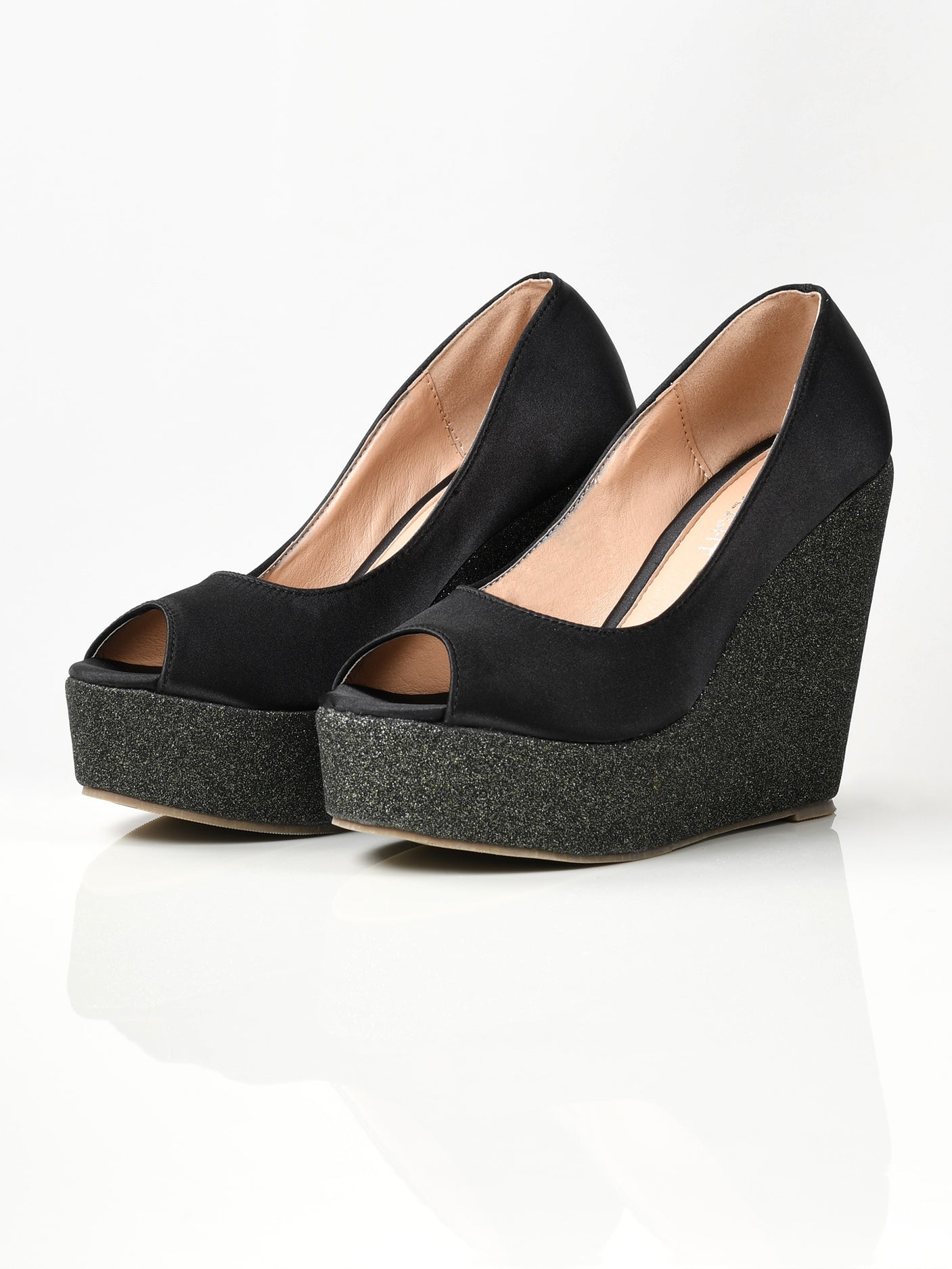 Limelight - Satin Glitter Wedges - Black