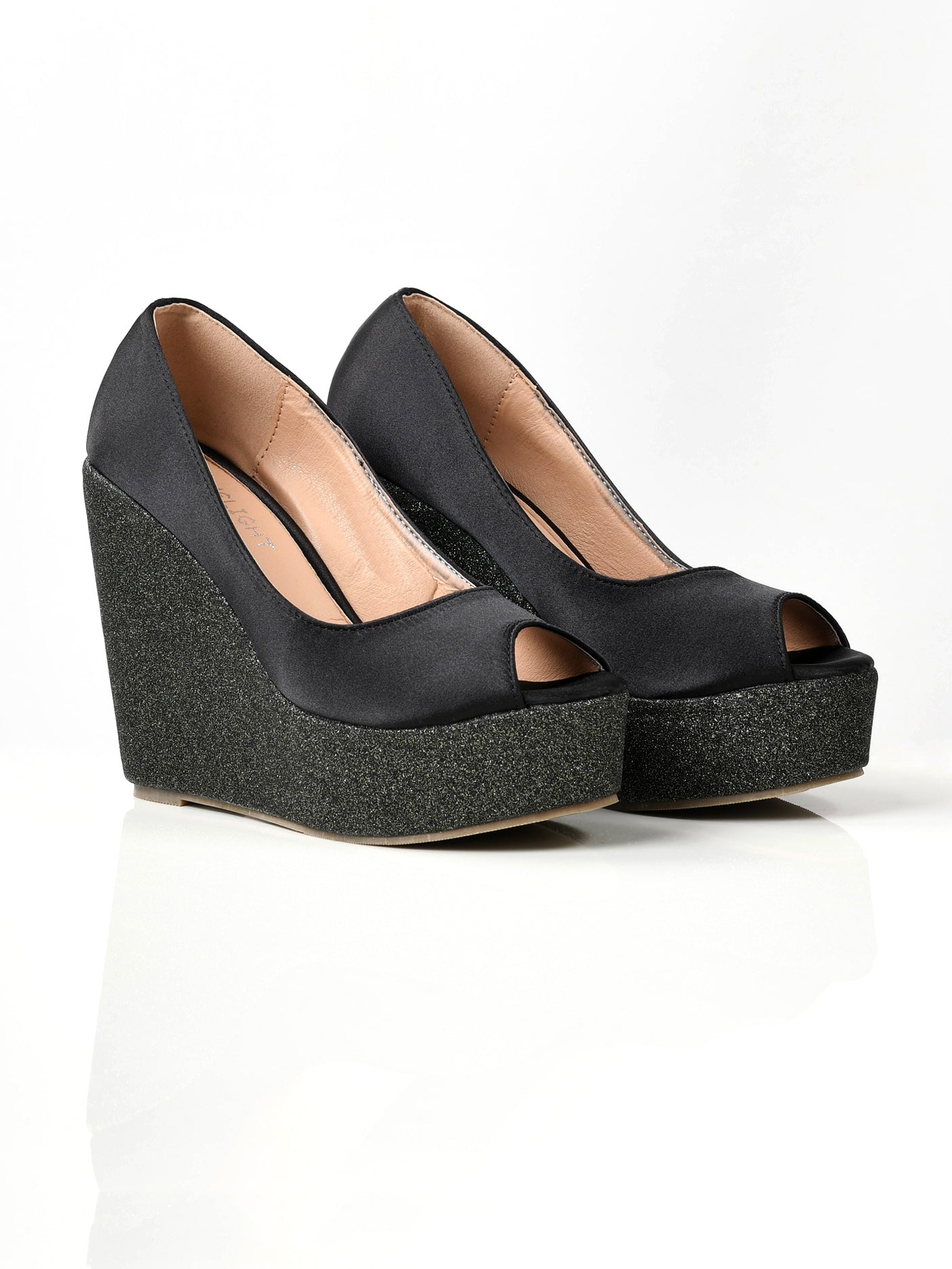 Limelight - Satin Glitter Wedges - Black