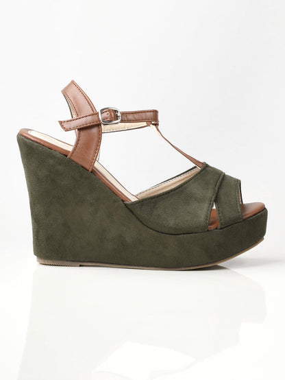 Limelight - Suede Wedges - Army Green