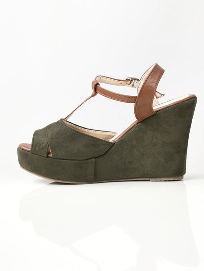 Limelight - Suede Wedges - Army Green