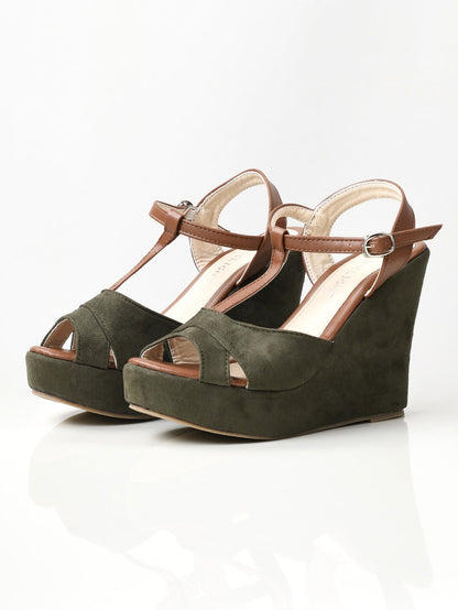 Limelight - Suede Wedges - Army Green