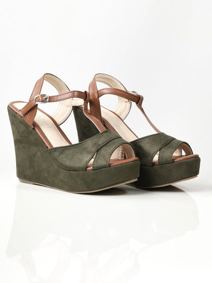 Limelight - Suede Wedges - Army Green