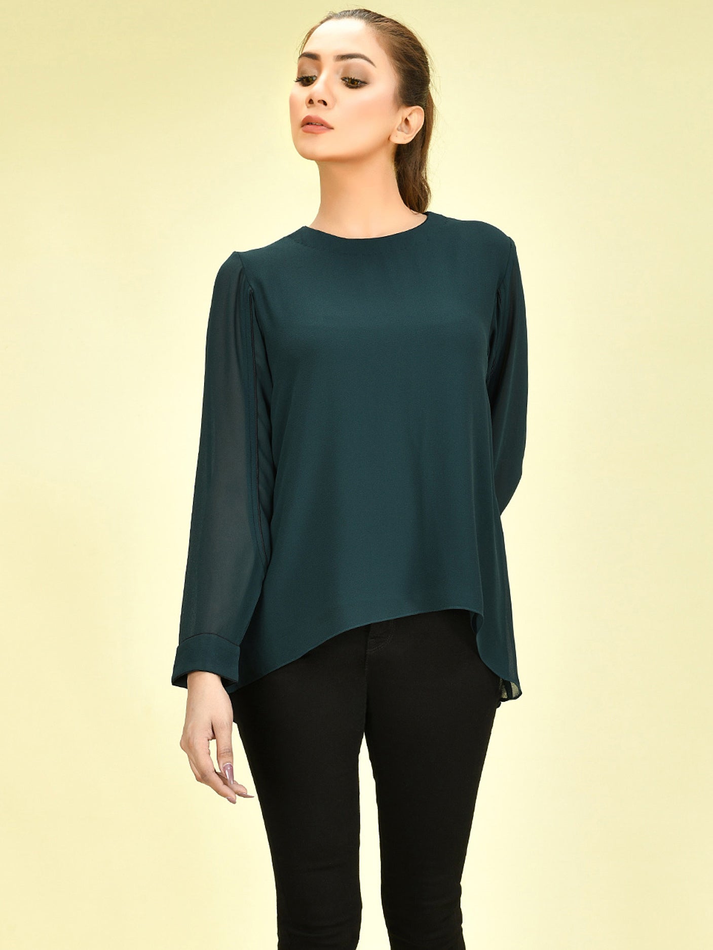 Limelight - Basic Chiffon Top - Dark Green