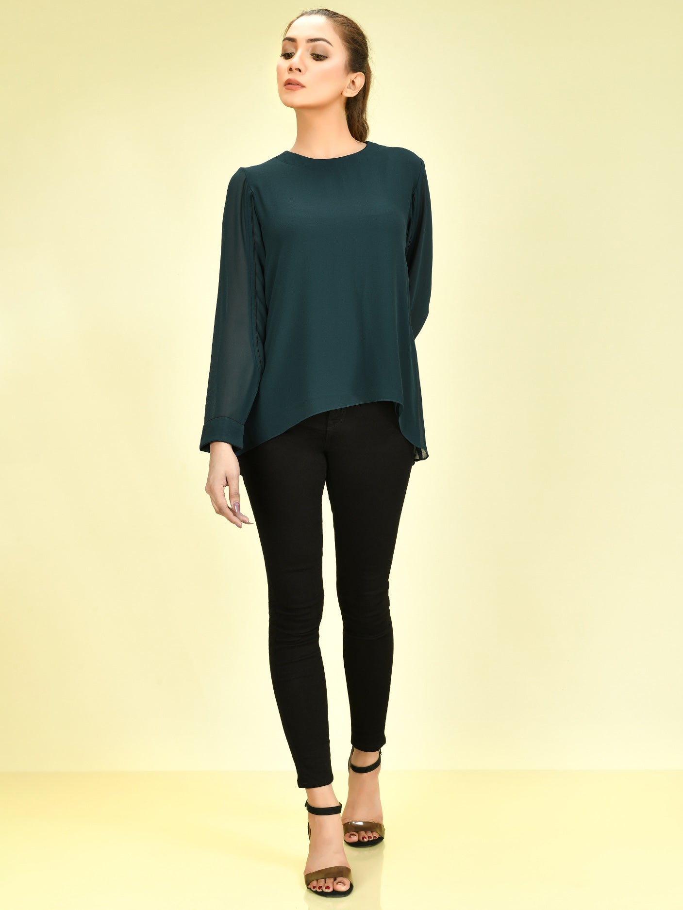 Limelight - Basic Chiffon Top - Dark Green