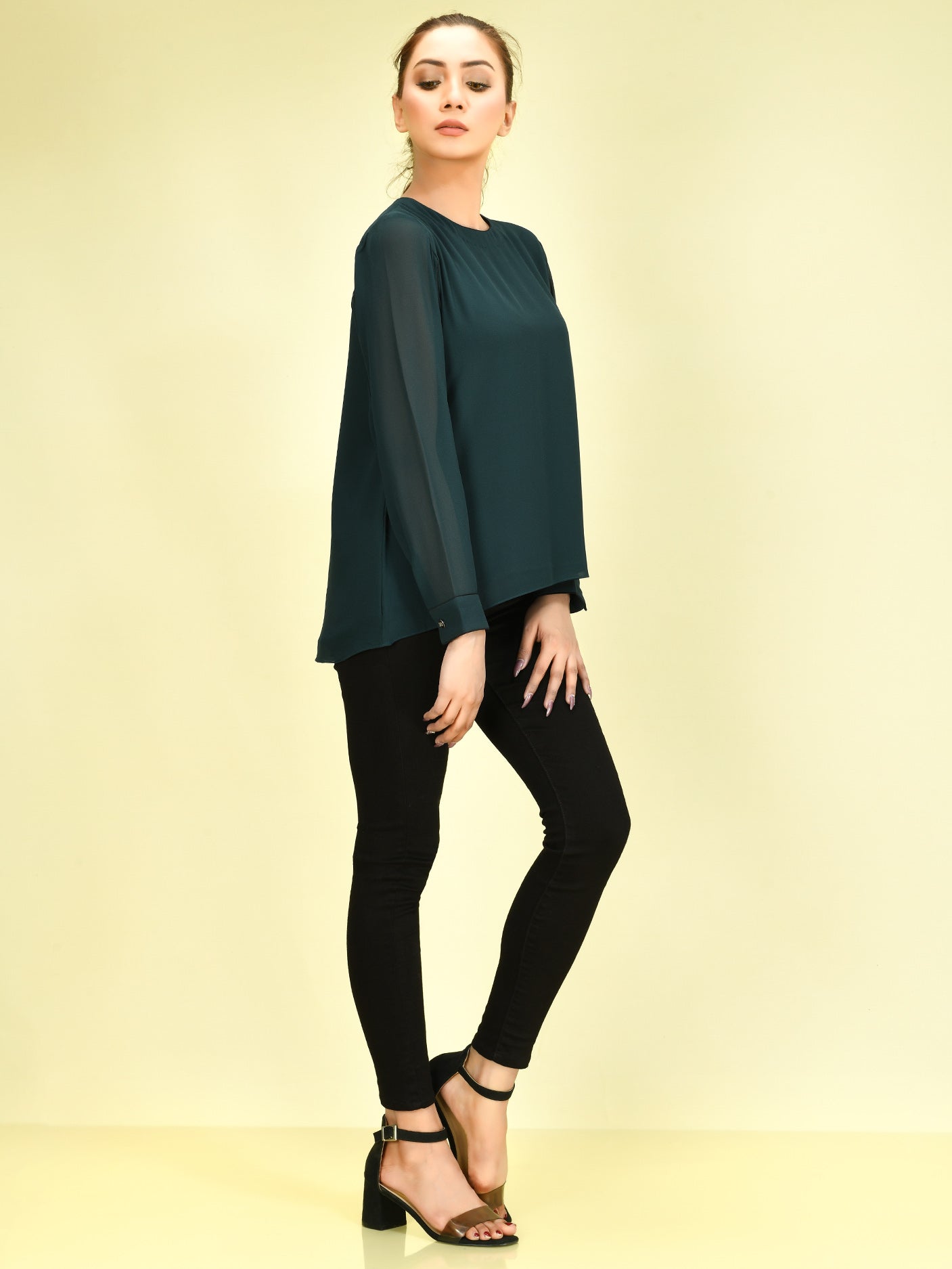 Limelight - Basic Chiffon Top - Dark Green