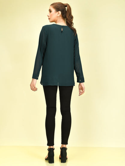 Limelight - Basic Chiffon Top - Dark Green