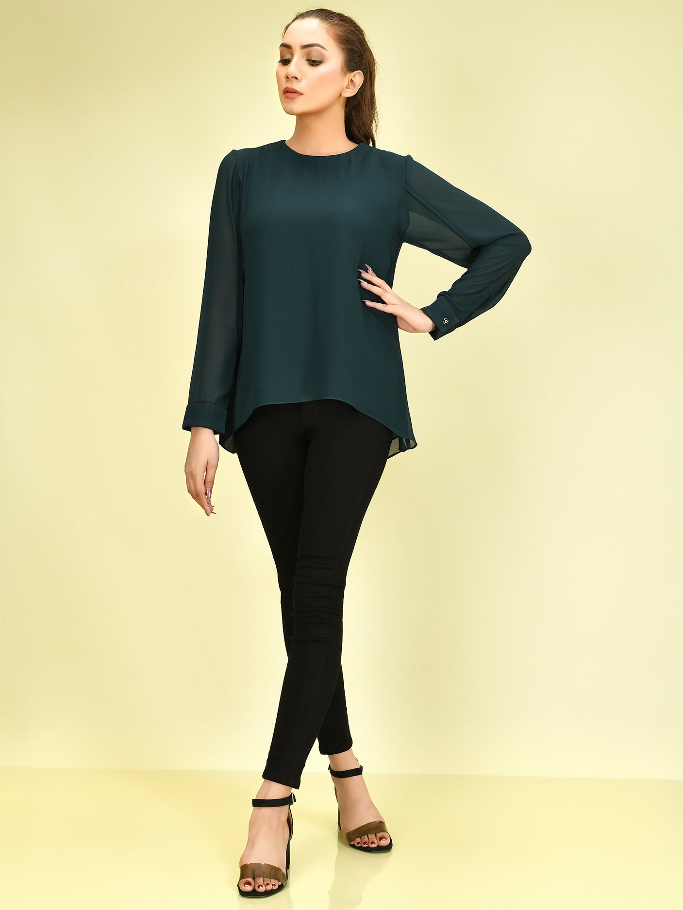 Limelight - Basic Chiffon Top - Dark Green