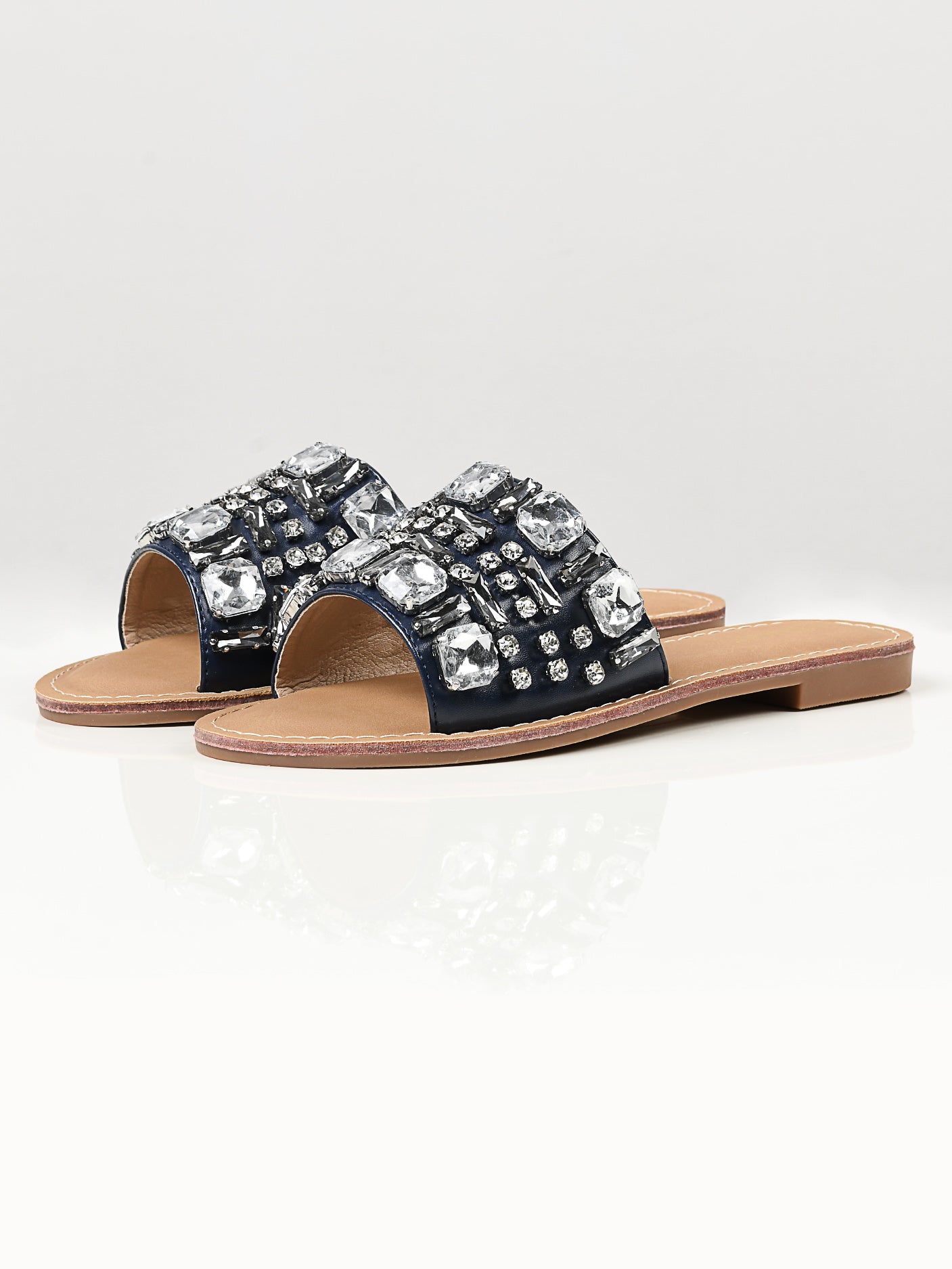 Limelight - Stone Studded Flats - Navy Blue