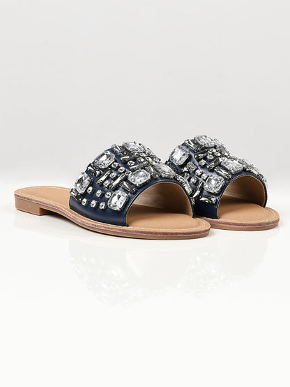 Limelight - Stone Studded Flats - Navy Blue