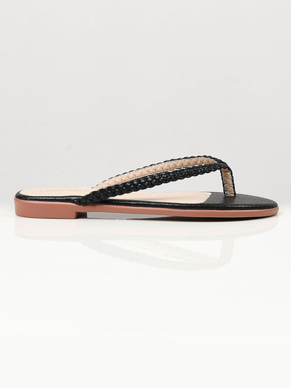 Limelight - Shimmer Braided Flip Flops - Black