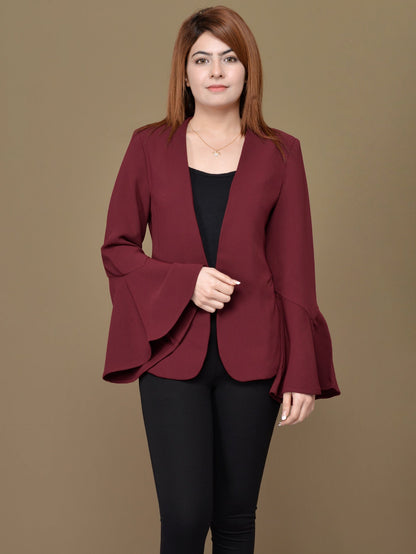 Limelight - Ruffle Sleeved Coat - Maroon