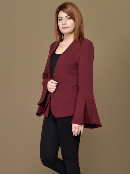 Limelight - Ruffle Sleeved Coat - Maroon