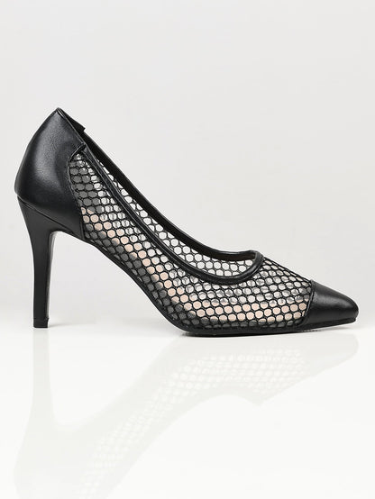 Limelight - Pointed Net Heels - Black