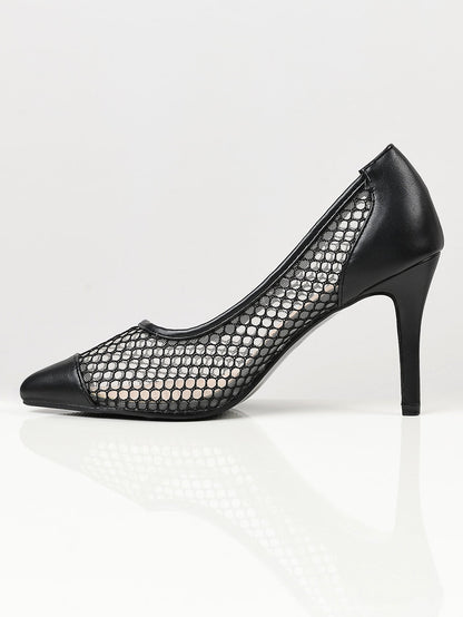 Limelight - Pointed Net Heels - Black