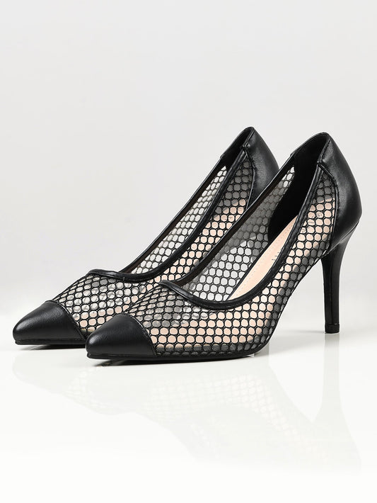 Limelight - Pointed Net Heels - Black