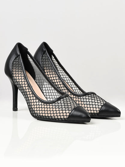 Limelight - Pointed Net Heels - Black