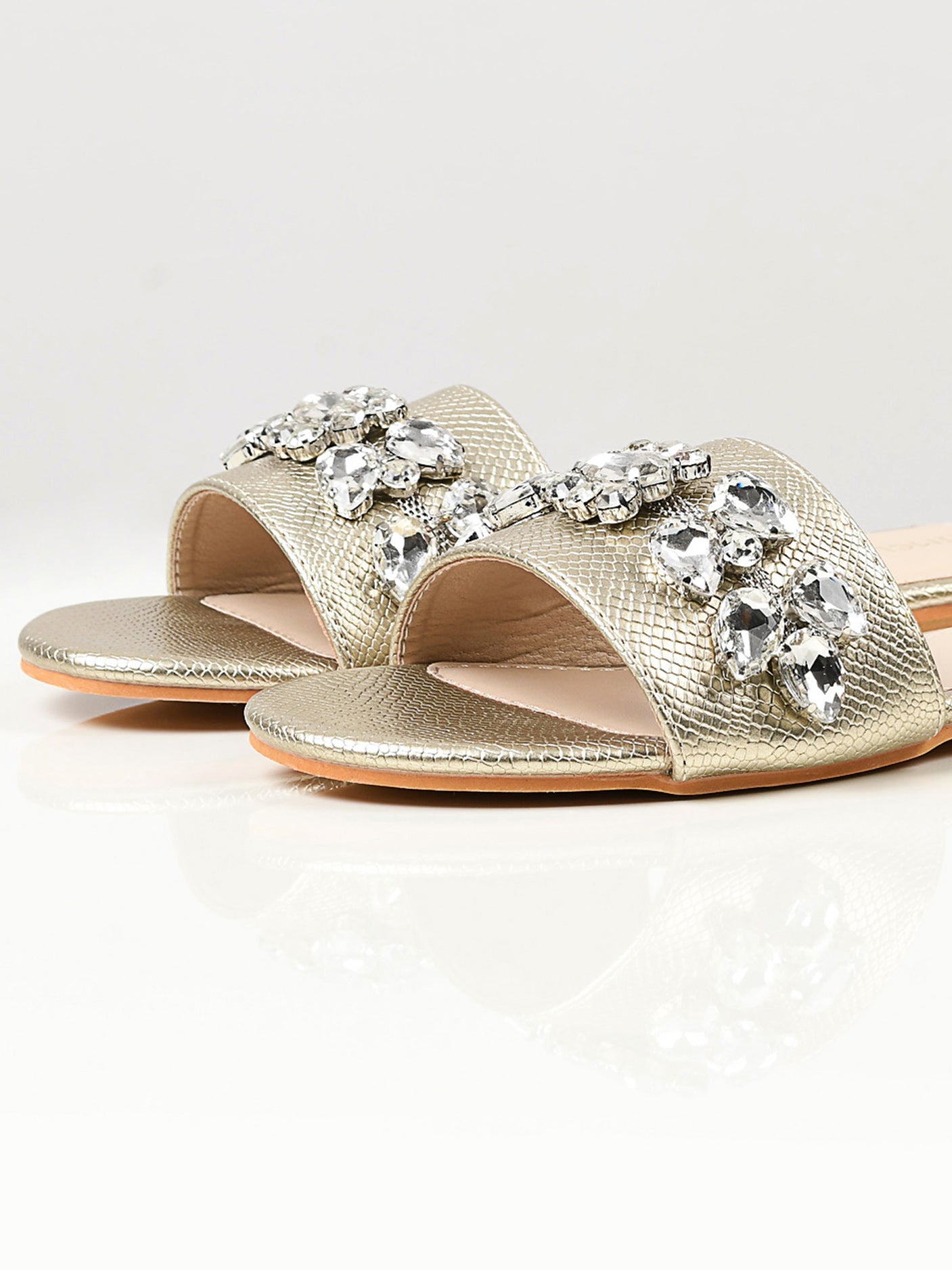 Limelight - Stone Studded Slides - Gold