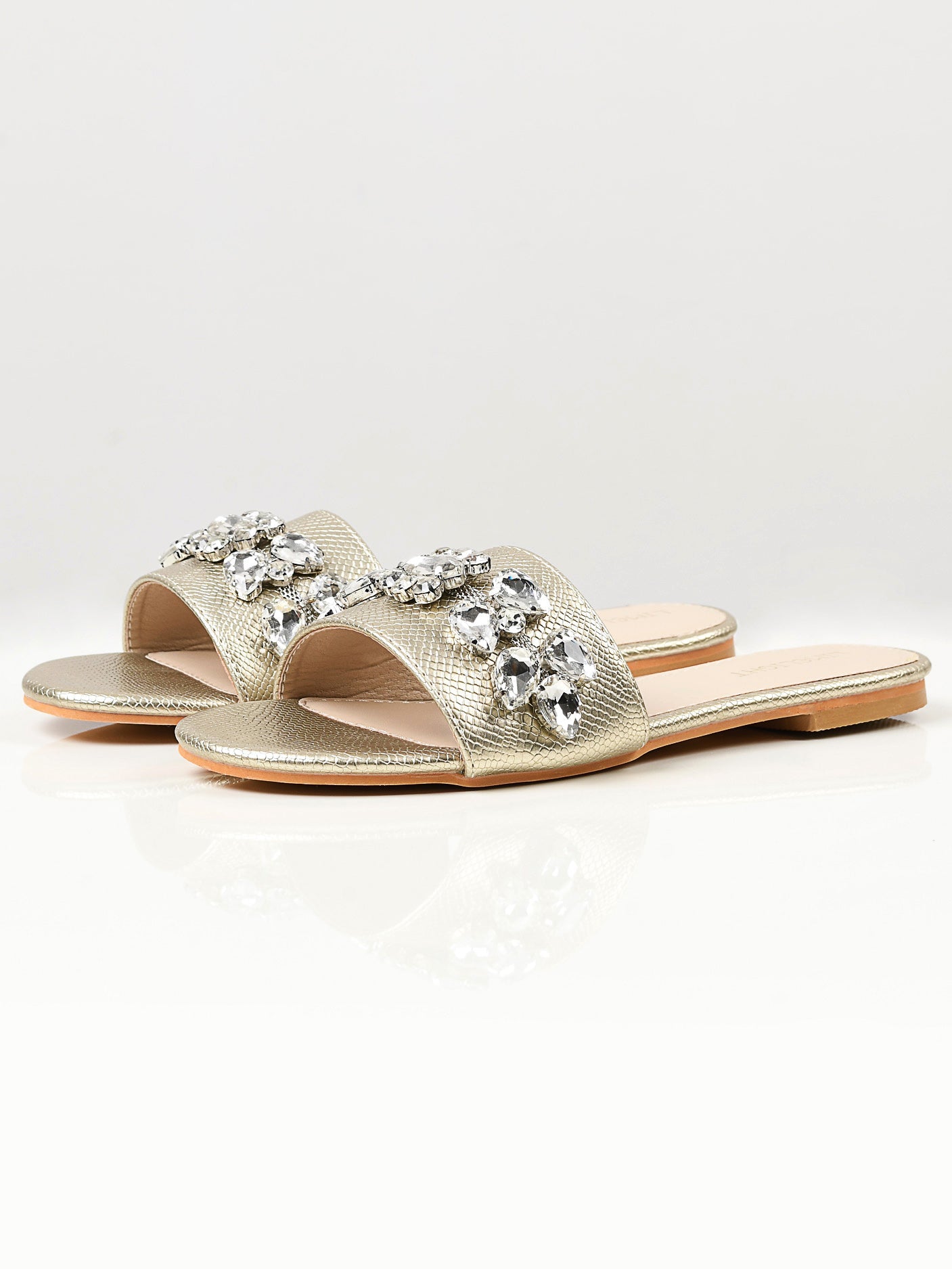 Limelight - Stone Studded Slides - Gold