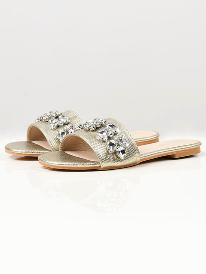 Limelight - Stone Studded Slides - Gold