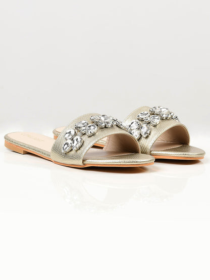 Limelight - Stone Studded Slides - Gold