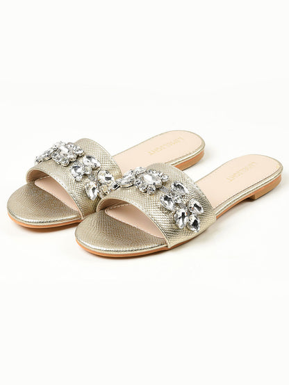 Limelight - Stone Studded Slides - Gold