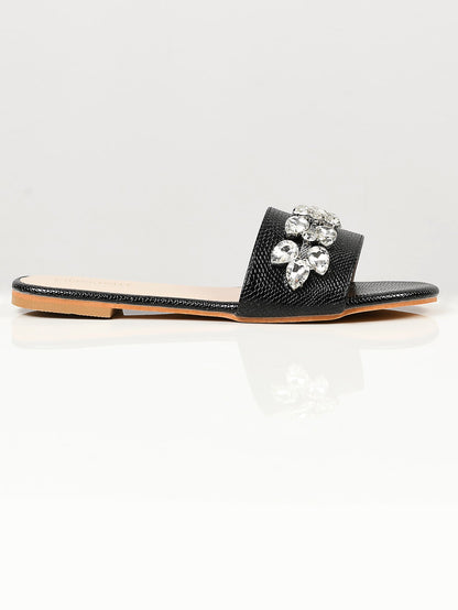 Limelight - Stone Studded Slides - Black