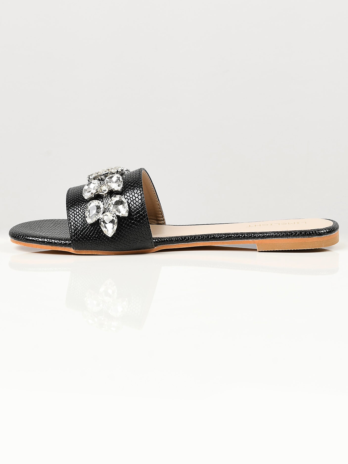 Limelight - Stone Studded Slides - Black