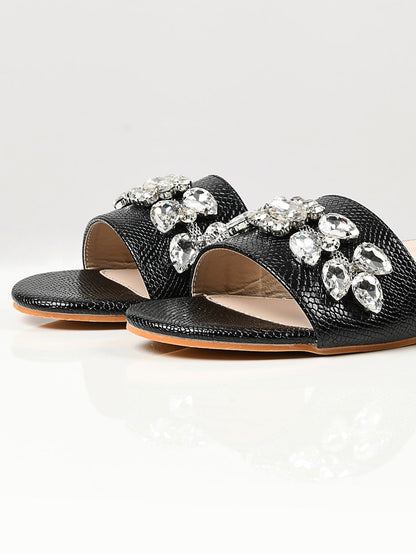 Limelight - Stone Studded Slides - Black