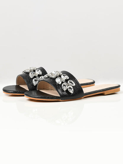 Limelight - Stone Studded Slides - Black