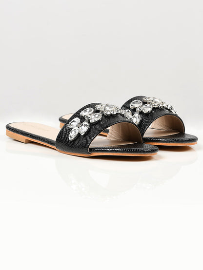 Limelight - Stone Studded Slides - Black