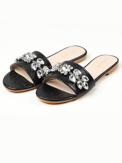 Limelight - Stone Studded Slides - Black