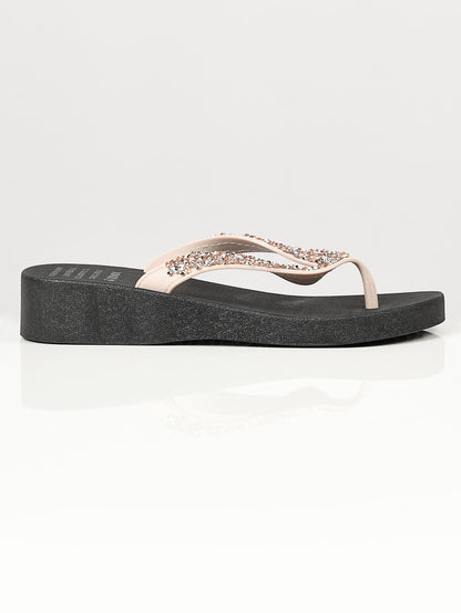 Limelight - Rhinestone Flip Flops - Beige