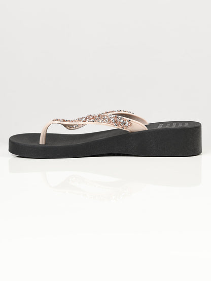 Limelight - Rhinestone Flip Flops - Beige