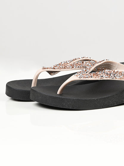 Limelight - Rhinestone Flip Flops - Beige