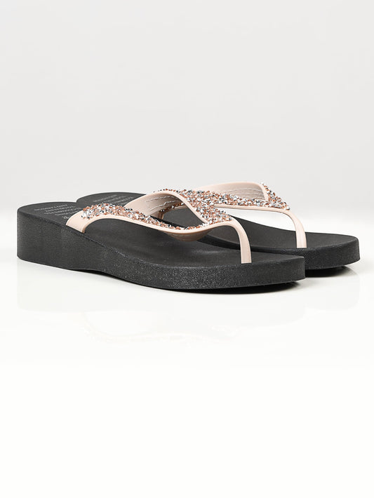 Limelight - Rhinestone Flip Flops - Beige