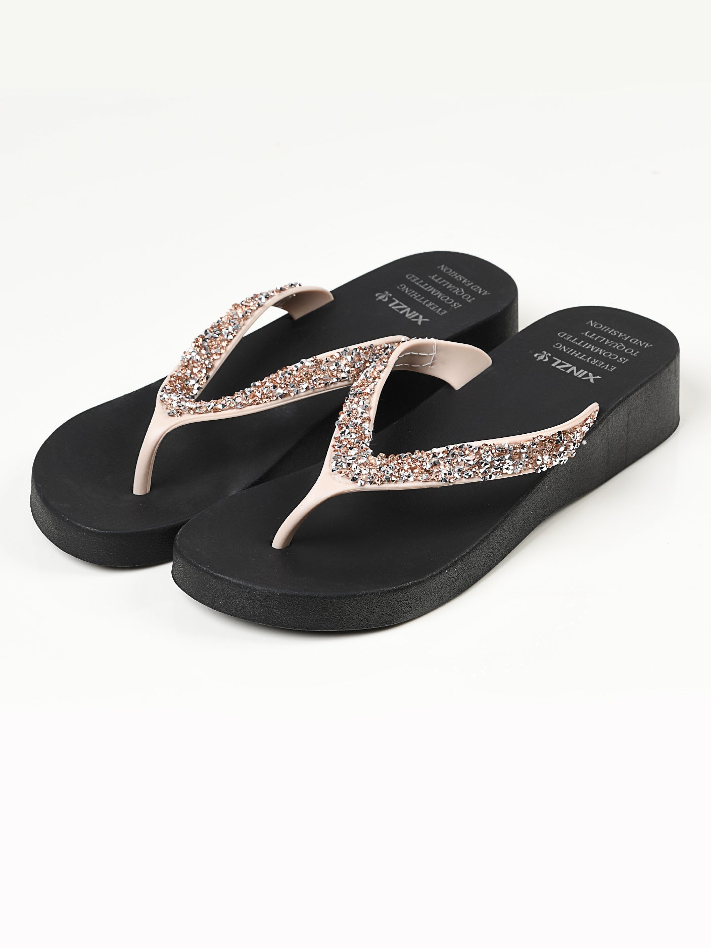 Limelight - Rhinestone Flip Flops - Beige