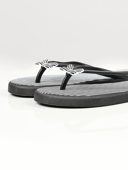 Limelight - Printed Bow Flip Flops - Black