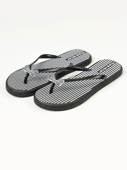 Limelight - Printed Bow Flip Flops - Black