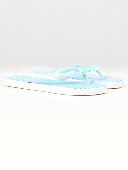 Limelight - Printed Bow Flip Flops - Blue