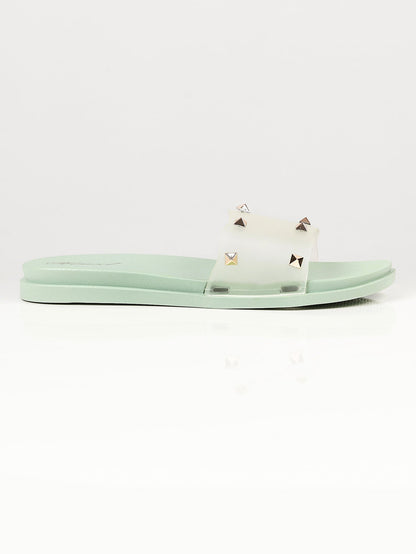 Limelight - Studded Slide Slippers - Green