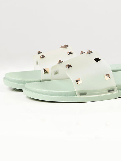 Limelight - Studded Slide Slippers - Green