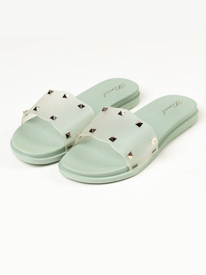 Limelight - Studded Slide Slippers - Green