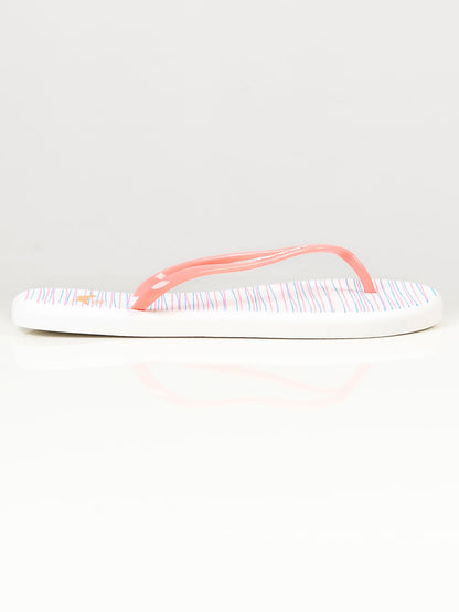 Limelight - Printed Flip Flops -  White and Peach