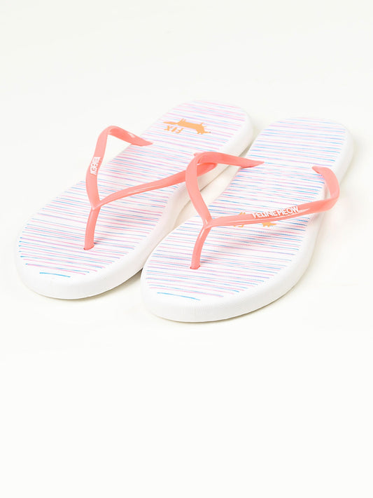 Limelight - Printed Flip Flops -  White and Peach